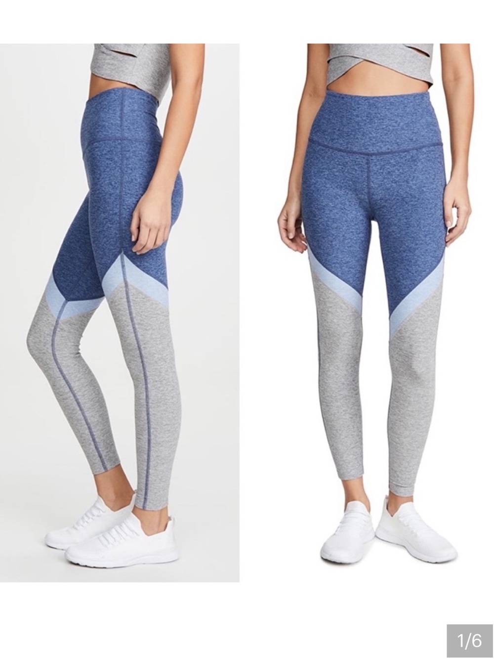 Beyond Yoga Blue and Gray Colorblock High-Waist Leggings